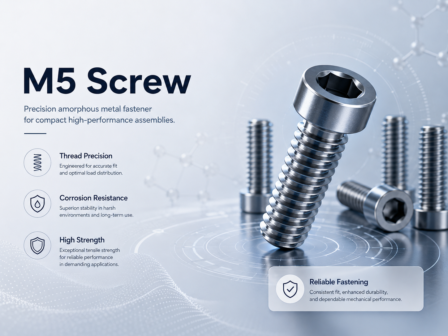 M5 amorphous alloy screw for compact high-performance assemblies